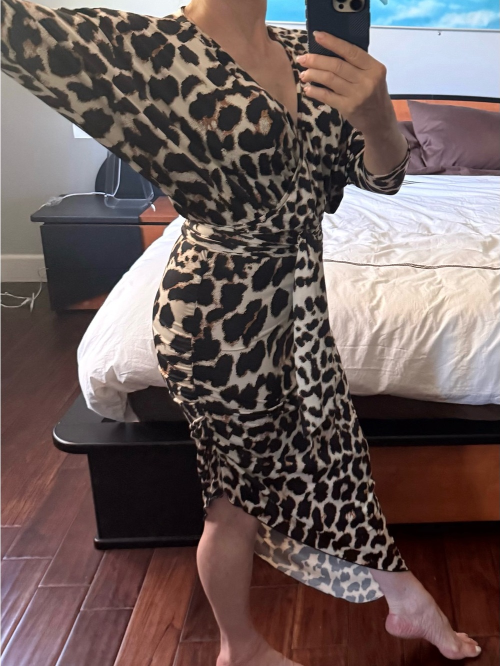 Miari Lily Kimono Latin Practice Dress in the Brown Leopard print - M